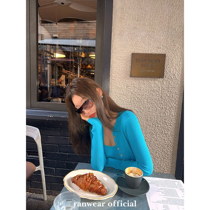 Ranwear 显白王炸 纯欲设计感纽扣纯色两件套吊带针织开衫