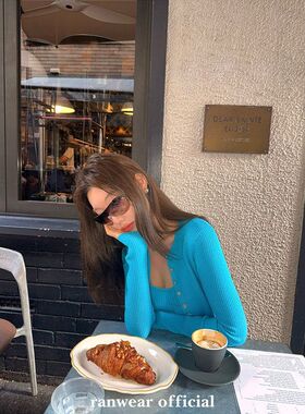 Ranwear 显白王炸 纯欲设计感纽扣纯色两件套吊带针织开衫