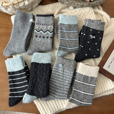suxinaimin袜子女冬天加厚保暖灰色调羊毛袜韩系ins穿搭中筒袜潮