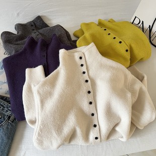 气质显瘦百搭保暖内搭毛衣 韩版 洋气方糖扣半高领针织开衫 女秋冬季