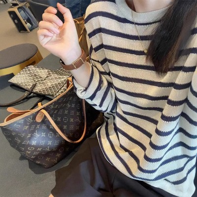 条纹针织衫女宽松显瘦防晒衣外套