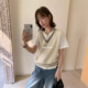 超嗲学院风 早春品质款 舒适气质学院风撞色v领显瘦针织背心女