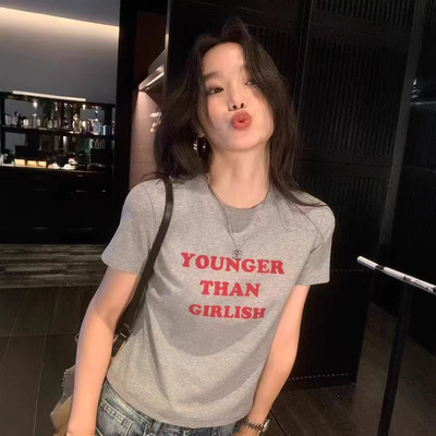 韩系棉质字母印花显瘦短袖T恤女