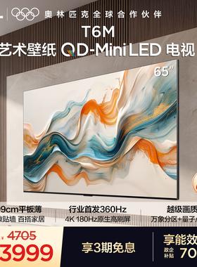 TCL艺术壁纸QD-Mini LED电视 65T6M 65英寸 3.99cm平板薄
