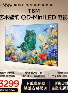 TCL艺术壁纸QD-Mini LED电视 55T6M 55英寸 3.99cm平板薄