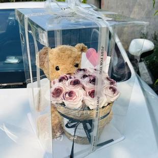 圣诞平安夜送女生礼物送妈妈小熊玩偶花束乌梅子酱永生花生日礼物