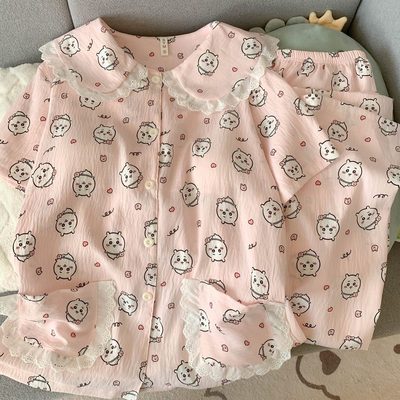 大码睡衣女春夏季云朵棉花边套装