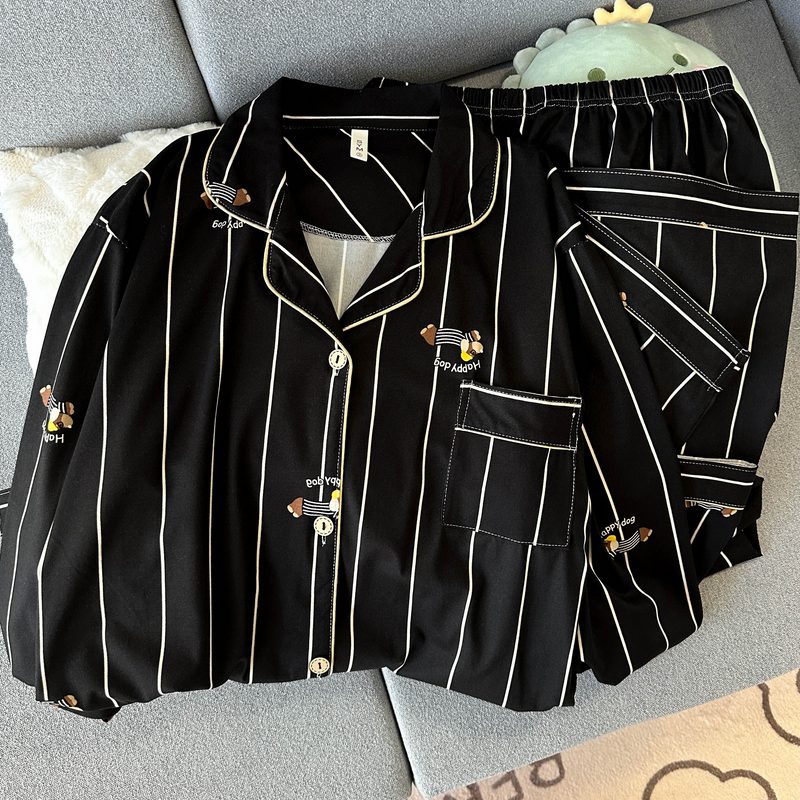 情侣睡衣卡通春秋长袖纯棉家居服