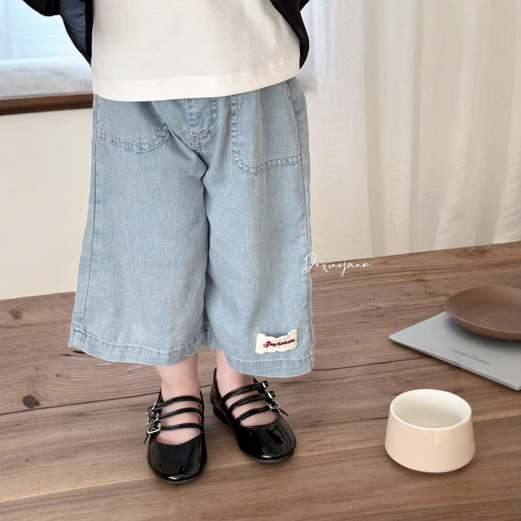 大小卷童装女童牛仔裤夏季薄款女孩阔腿裤天丝女宝宝九分裤裤子