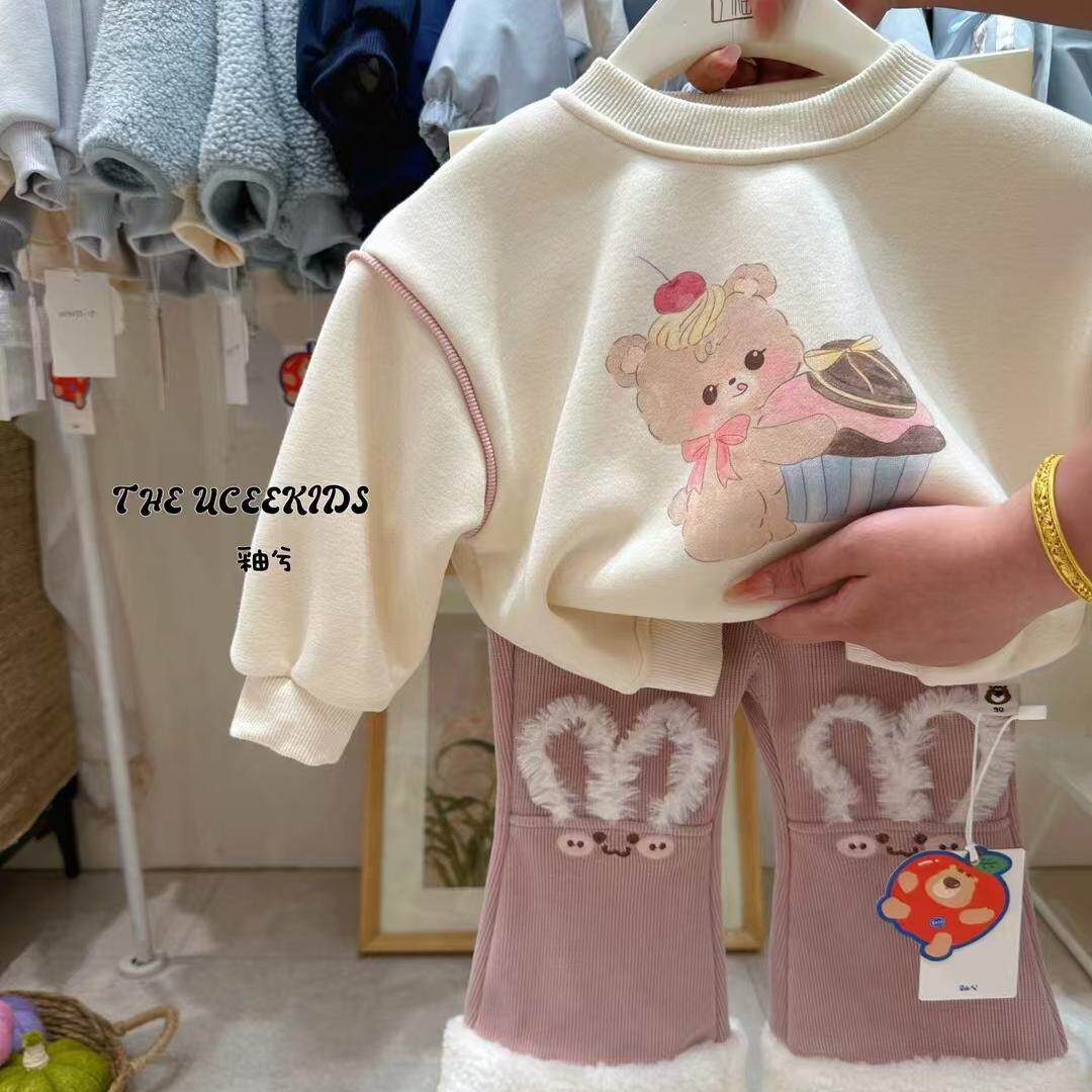 特价 2024冬新品儿童加绒加厚保暖休闲卫衣 女宝宝卡通韩版外出服
