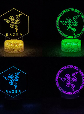 跨境3D小夜灯氛围灯雷蛇周边桌面装饰灯卧室床头USB小台灯7彩LED