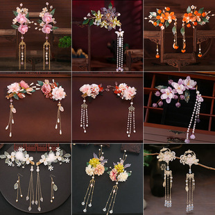 古风汉服头饰对夹牡丹配饰2024年新款 发饰步摇流苏超仙儿童边夹