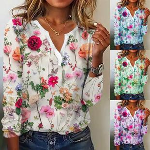 sleeved for Trendy shirt collar printed long top women