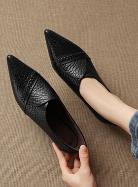 2026春季新款单鞋一脚蹬粗跟2026年夏季尖头PU中跟(3