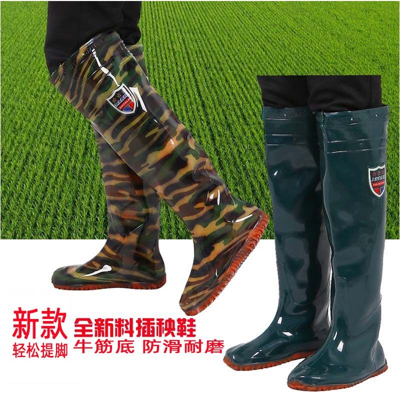 栽秧鞋男士高腰水鞋稻田防滑雨靴女插秧鞋过膝牛筋底雨鞋软底秧鞋
