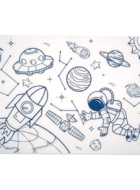 儿童硅胶涂鸦垫绘画垫可擦洗水彩笔涂鸦垫太空海洋系列硅胶餐桌垫