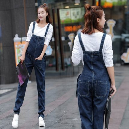 背带裤孕妇秋冬款加绒加厚2024新款大码200斤加长版高个子牛仔女