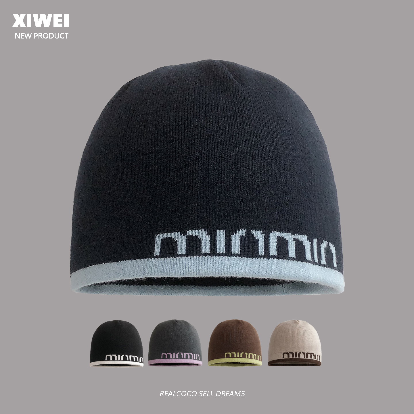 美式复古提花字母针织毛线帽