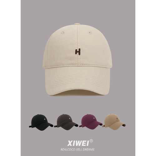 日系软顶棒球帽简约百搭小H字母
