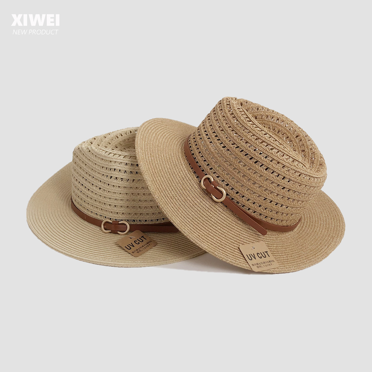 春夏草编镂空爵士皮带礼帽女百搭出游海边度假沙滩遮阳平沿草帽男