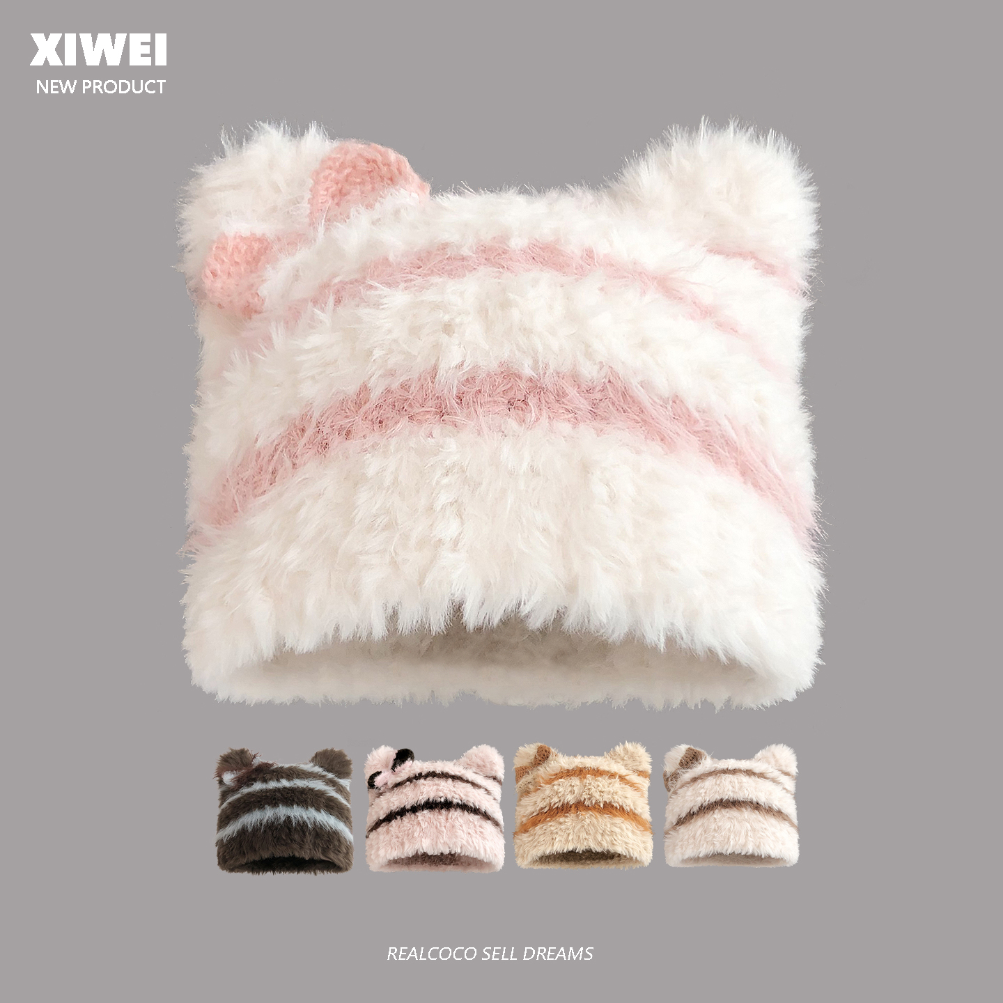 猫耳朵针织护耳帽蝴蝶结毛绒帽