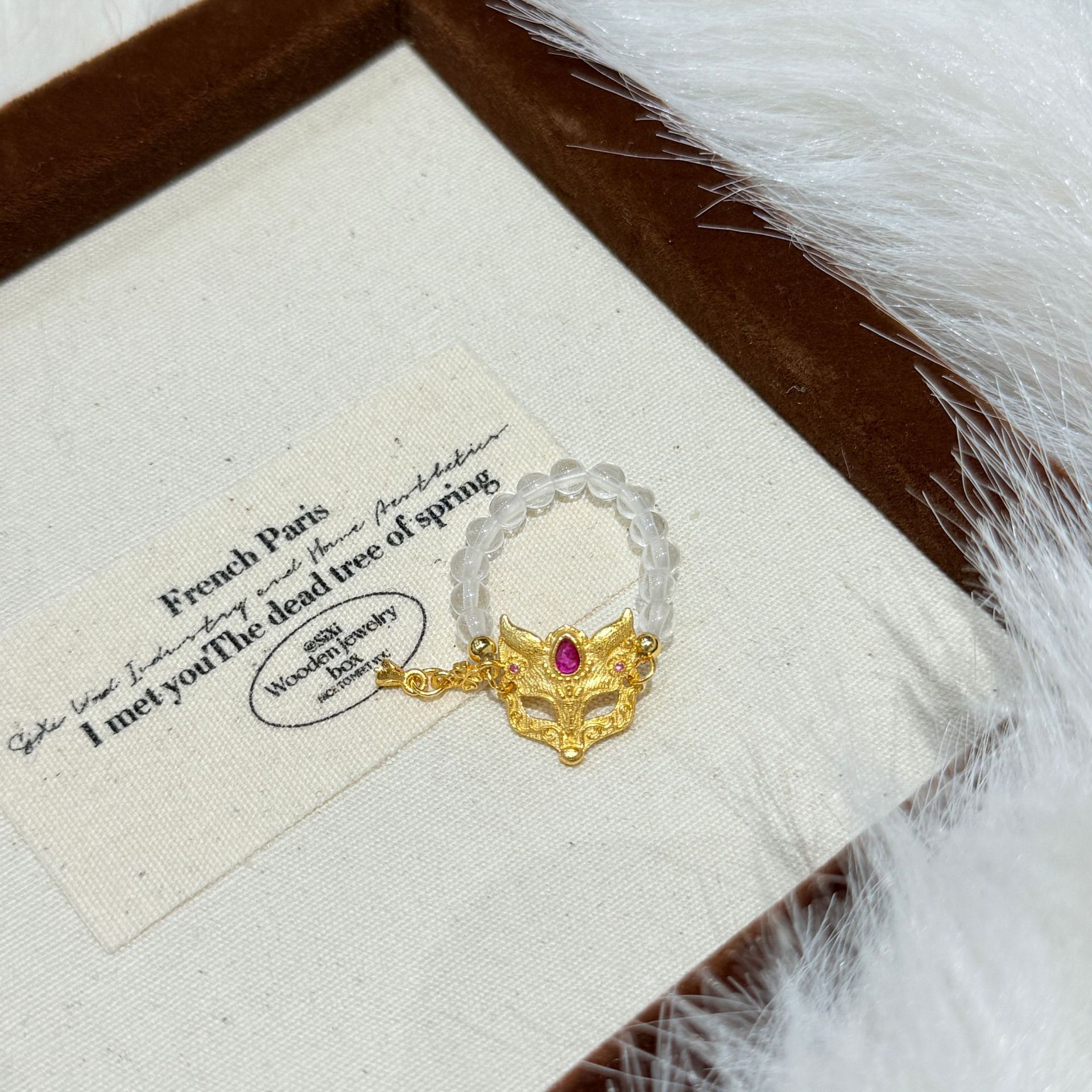 狐狸面戒指白水晶纯银指环s925天然新中式小众设计澜焰狐手饰