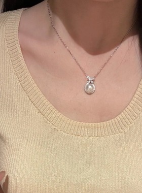 s925银天然淡水珍珠马眼花朵项链女轻奢小众高级感爆款锁骨链