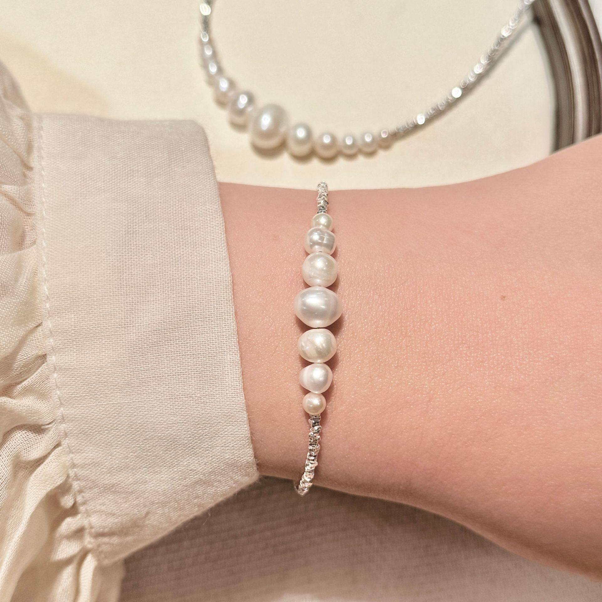 s925纯银天然淡水珍珠碎银子手链女轻奢小众设计高级感气质手饰