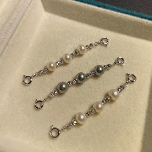 s925纯银施家珍珠延长链双扣银珠百搭延长扣车花蹦迪珠加长链时尚