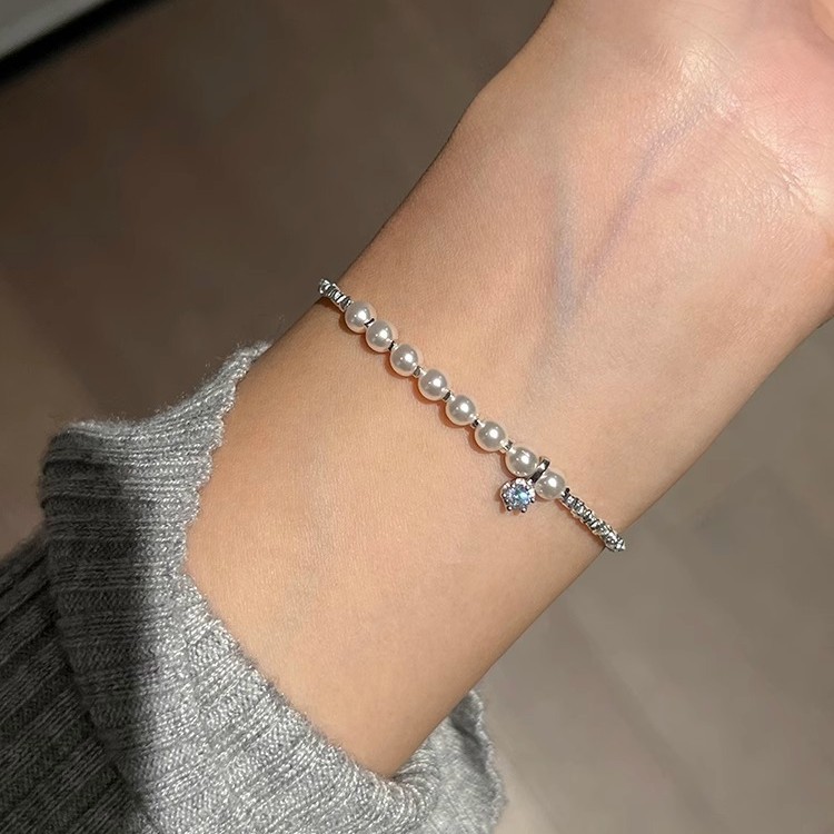 S925纯银施家珍珠碎银子手链小众设计叠戴高级感碎银几两手饰手工