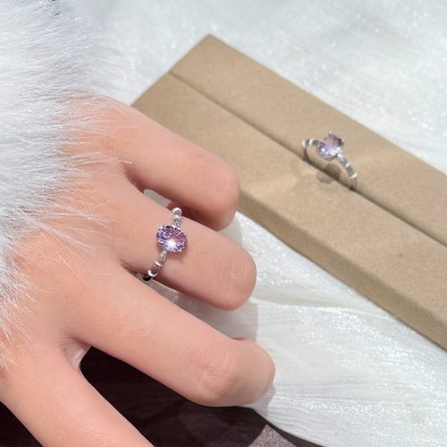 s925纯银天然紫水晶烟花切鸽子蛋戒指女轻奢小众设计高级感精致