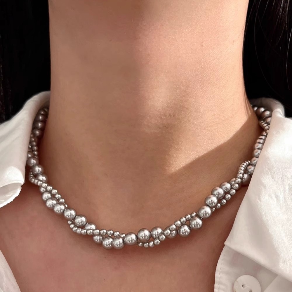 太阳花双层缠绕麻花*家珍珠项链强光正圆叠戴颈链毛衣14k包金