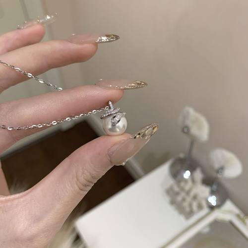 S925纯银灵蛇环绕施家珍珠项链女轻奢高级感锁骨链本命年小众礼物