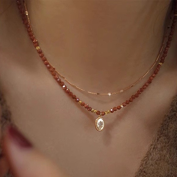 金沙石s925纯银项链串珠芒星女ins风轻奢小众高级感本命年饰品