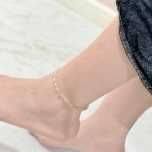 原创设计s925纯银天然黄塔晶碎银子脚链女轻奢精致黄水晶珠串脚饰