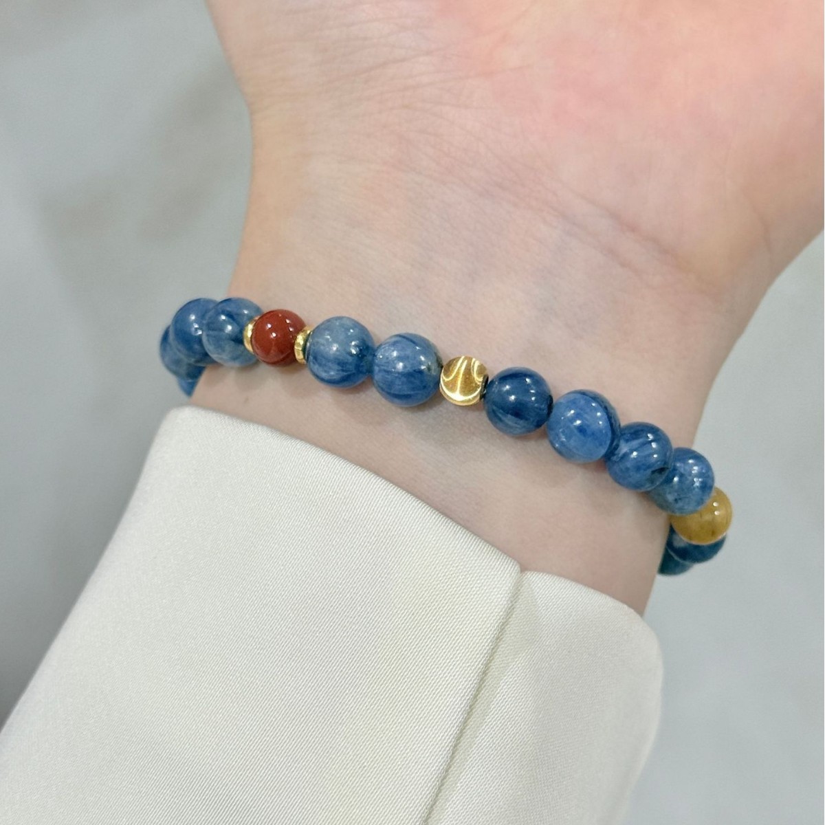 s925纯银南红手串天然库克蓝晶石猫眼手链女夏高级感小众叠戴手饰