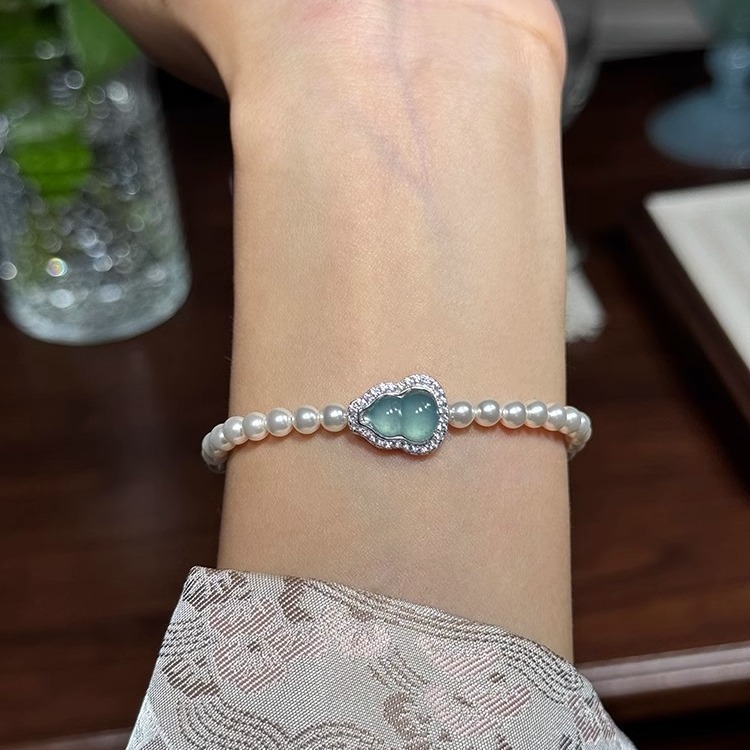 天然翡翠手链施家珍珠葫芦手饰女s925纯银危料轻奢小众设计高级感