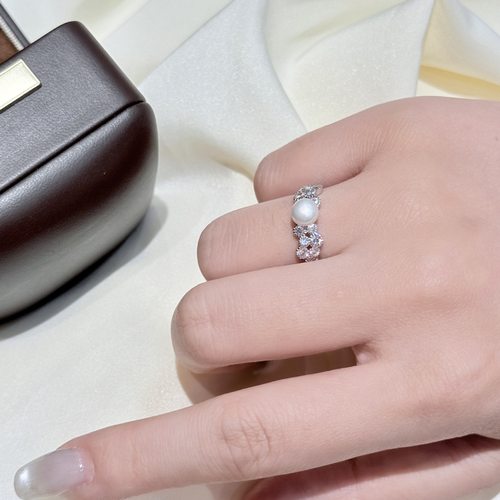 s925纯银天然淡水珍珠蕾丝戒指女小众高级感冷淡风可调节个性气质