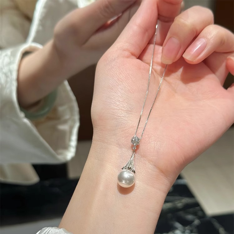 s925纯银麦穗太阳花施家珍珠项链女轻奢高级感时尚梨花雨滴吊坠