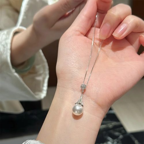 s925纯银麦穗太阳花施家珍珠项链女轻奢高级感时尚梨花雨滴吊坠