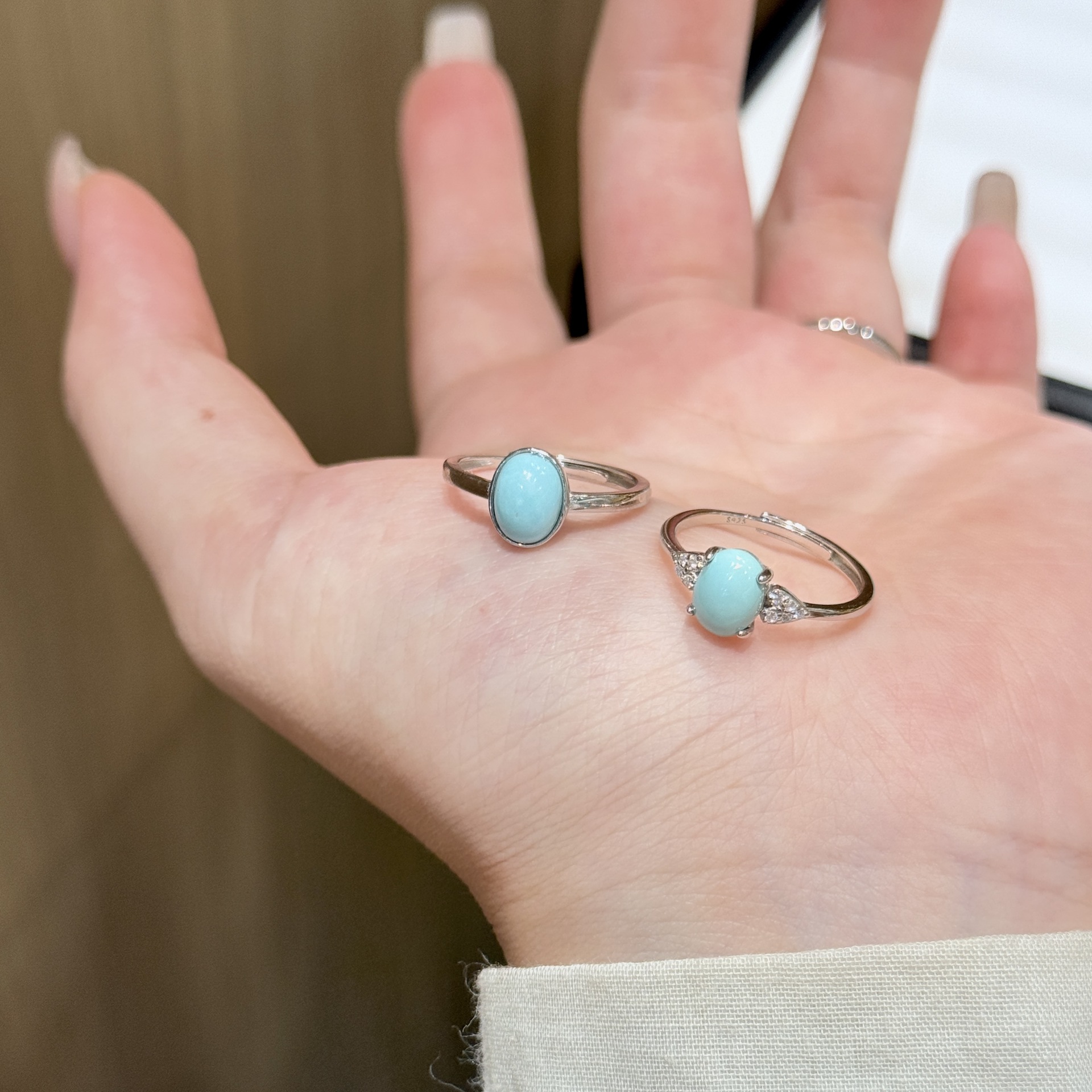 s925纯银度假风天然原矿湖北绿松石戒指小众高级感复古指环