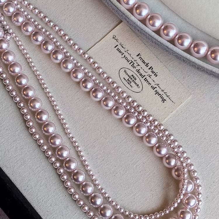 s925纯银玫瑰紫施家珍珠项链仙女风气质温柔轻奢小众锁骨链配饰女