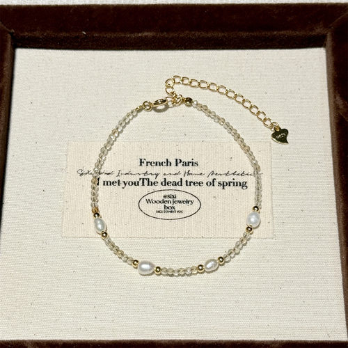 s925纯银天然黄水晶刻面极细手串淡水珍珠手链轻奢高级感招财手饰