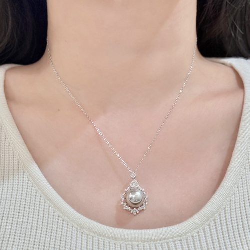 s925纯银闪钻藤蔓吊坠施家真多麻大珍珠项链轻奢高级感锁骨链气质