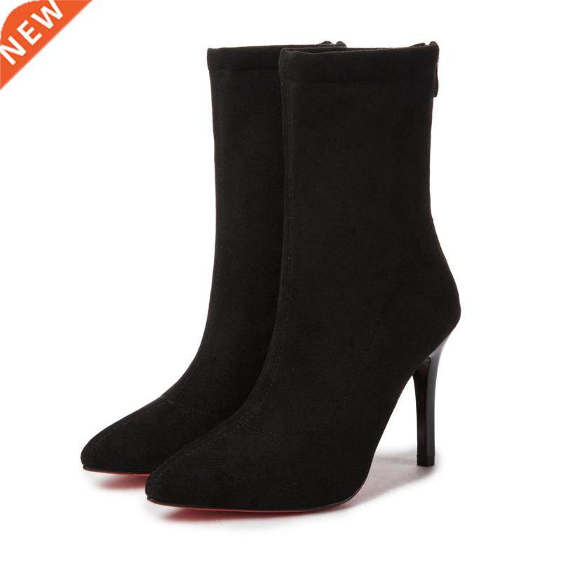 Women Sock Boots Pointed Toe Elastic High Slip On Heel Ankle