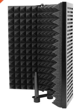 Black Foldable Microphone Isolation Shield Adjustable Studi