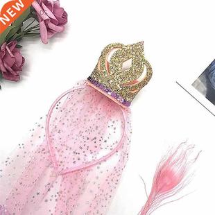 Kids Girls Hairband Crown Princess Veil Heband Hairpin Sta