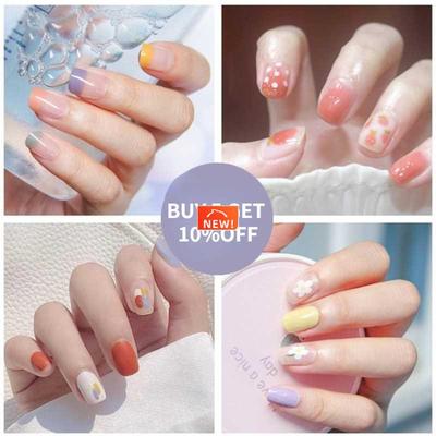 Fake Nails Short Art Nail Tips Press on False with Designs F