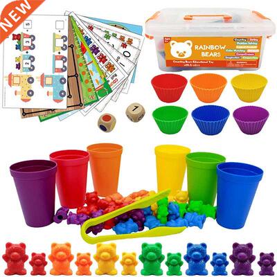 Montessori Toys Box Rainbow Stack Cups Counting Bears Color