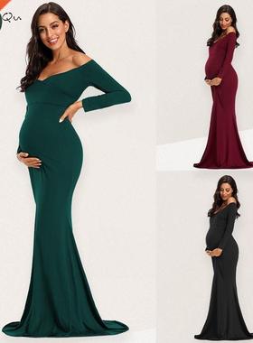 Pink Off Shoulder Long Sleeve Mternity Dresses Fitted Shet